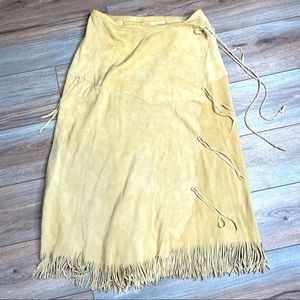 Patricia Wolf fringe suede leather long skirt L Western Themed Cowgirl BOHO